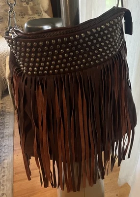 Bolso hobo de cuero con flecos ASH Zappa con tachuelas negro Foto 1 de 4