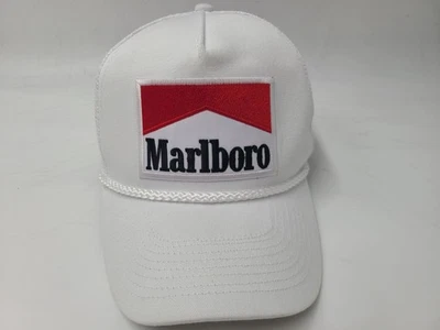 De colección Marlboro Cigarrillos Parche Cuerda Malla Camionero Snapback Sombrero Gorra Hombres Blanco Foto 1 de 4