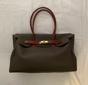 Dark Green Neoprene Rubber Tote Bag / Purse w/Leather Straps 15" x 10" Unbranded - Picture 1 of 7
