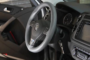 Stitch On Style Steering Wheel Skin Wrap Cover Grey PVC Leather Perfect Fit - Picture 1 of 5