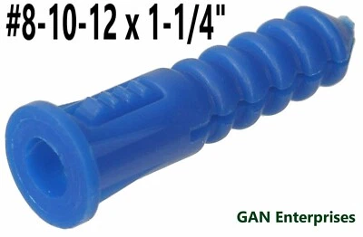 Anclajes de plástico azul acanalado #8-#10-#12 x 1,25", con o sin tornillos #10 x 1" Foto 1 de 4