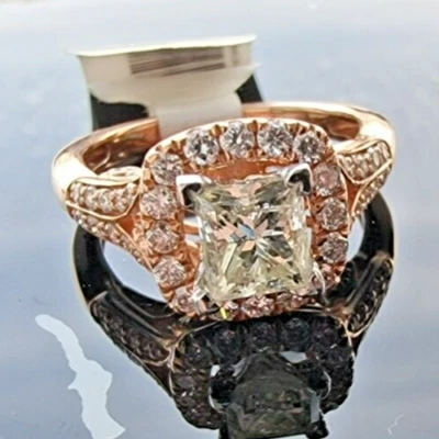 ORO ROSA 14K DIAMANTE PRINCESA NATURAL REGALO PARA SU ANILLO DE COMPROMISO TALLA 5.5 Foto 1 de 4