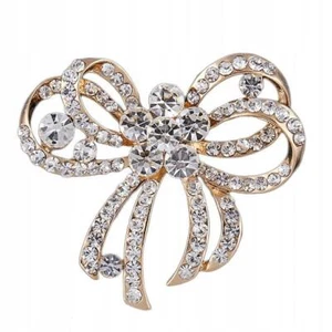 PINETS Brosche Schleife goldfarben mit Zirkonen Anstecknadel - Bild 1 von 7