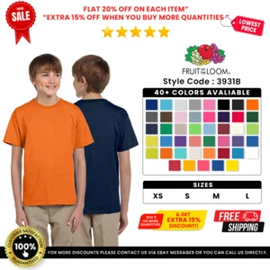 Fruit Of The Loom 3931B Youth Tee Short Sleeve HD Cotton Stylish Plain T-Shirt - Picture 1 of 354
