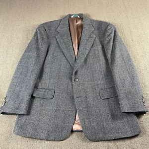 Vintage Evan-Picone LambsWool Blend Tweed Sport Coat Gray Herringbone Size 42R - Picture 1 of 15