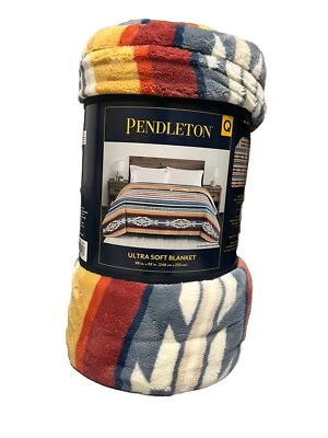 *NEW*Pendleton Ultra Soft Plush Blanket- Saltillo Strip - Color Ivory Queen Size - Image 1 of 4