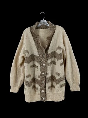Cárdigan Suéter De Colección Tejido a Mano Grueso De Gran Tamaño Neutro Crema y Tostado Botón Frontal Foto 1 de 4
