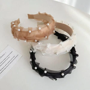 Hair Fixer Hair Tie Temperament Pearl Headband Wild Retro Mesh Hair Accessories - Picture 1 of 12
