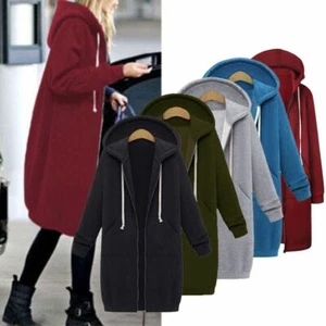 Women Zipper Hoodie Sweater Hooded Long Jacket Sweatshirt Coat Plus Size Winter - Picture 1 of 18