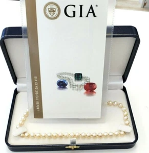 Pearls Necklace 14K White Gold GIA Certified Saltwater Akoya Oyster 14 Inch - Picture 1 of 8