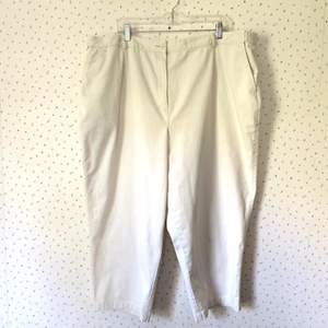 LL Bean Capri Pants Womens Plus Size 24W Tan Straight Chino Khaki Regular Cotton - Picture 1 of 12