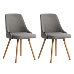 Artiss 2x Fabric Dining Chairs Beech Wooden Timber Chair Retro Kitchen Grey - Picture 1 of 9