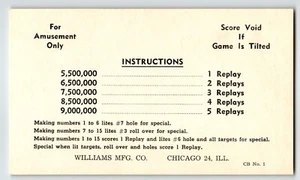 Cue Ball flipper istruzioni punteggio regole card 1956 mai usato NOS 5.500.000 - Foto 1 di 1