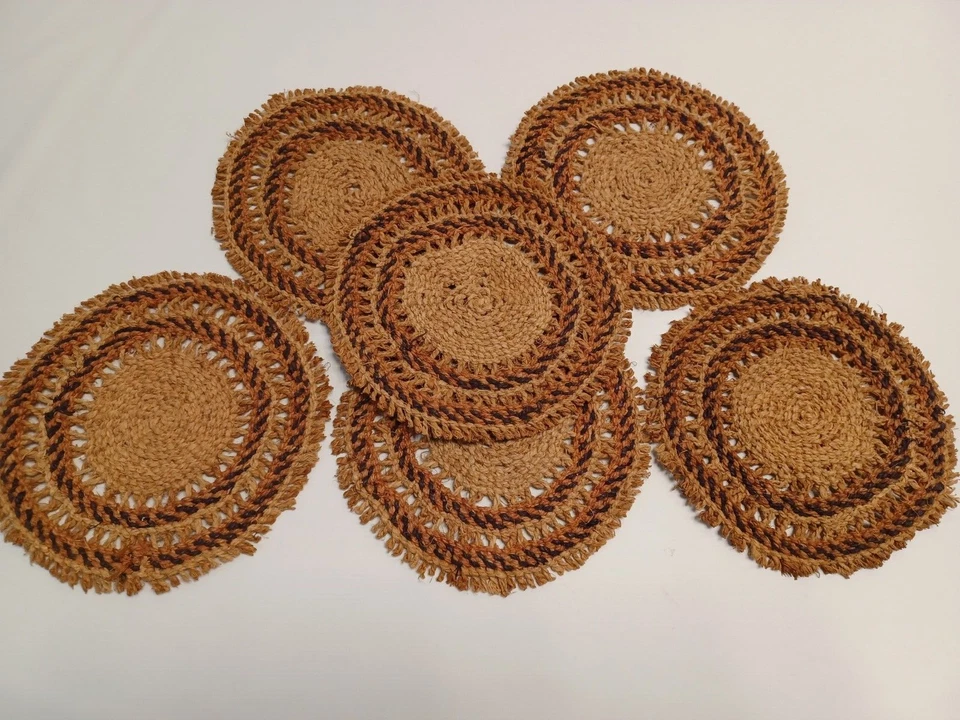 Wicker Straw Hot Pad Trivet Woven Rattan Raffia Boho Wall Decor Set of 6 Vintage - Image 1 of 4