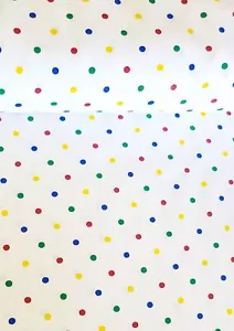 BTY X 60"W Corded 100% Cotton Fabric White With Polka-dots Primary Colors Quilts - Picture 1 of 4