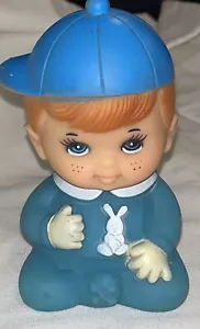 Stahlwood Bunny Baby Boy Blue Rubber Squeak Toy Vtg 1960's Rare - Picture 1 of 5