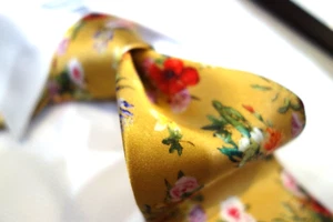 Bruno Marchesi Silk Tie Necktie Gold Red pink Orange Green White Flower - Picture 1 of 3