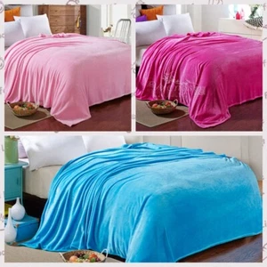 Solid Large Flannel Blankets Faux Fur Mink Fleece Sofa Couch Throw Rug Coverlets - Picture 1 of 26