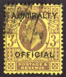 EDVII SG O106 3d púrpura/amarillo oficial del Almirantazgo. fino usado CAT £160 - Imagen 1 de 2