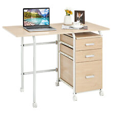 Folding Computer Laptop Desk Wheeled Home Office Furniture With 3 Drawers New