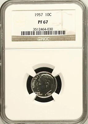 1957 10C Proof Roosevelt Ten Cent NGC PF67      3512464-030 - Image 1 of 2