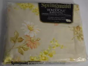 NEU Vintage 1980er Springmaid Wondercale komplettes Doppelbett Spannbetttuch gelb Blumenmuster - Bild 1 von 3