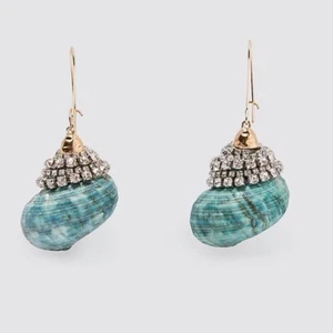 NEW AUTH ZARA SPECIAL EDITION SHELL COLLECTION CRYSTAL JEWELED DROP EARRINGS - Picture 1 of 4