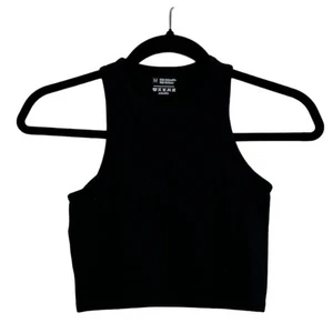 Neu ohne Etikett Damen schwarz ärmellos Neckholder Crop Top gerippt Medium - Bild 1 von 6