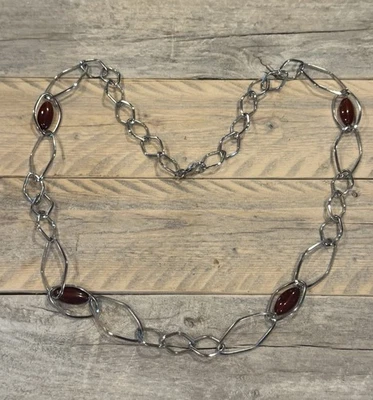 "Collar Simona Collini acero inoxidable cornalina 36"" tono plata rojo Italia" Foto 1 de 4