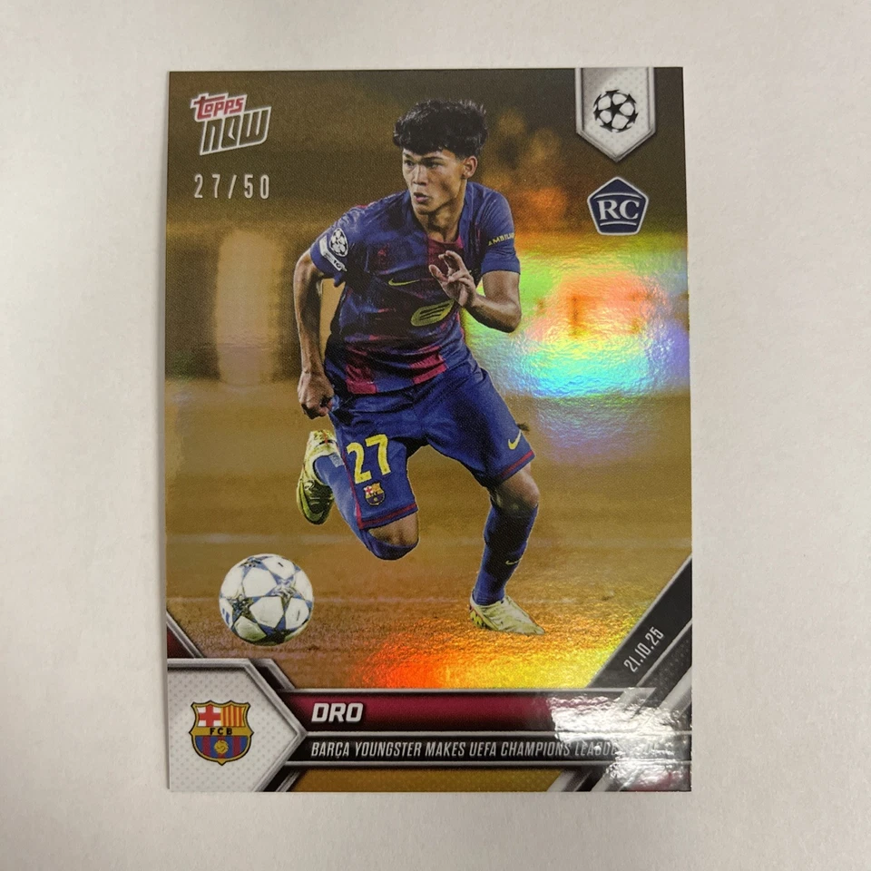 2025 Topps Now Barcelona Pedro Fernández #31 RC Rookie UCL Debut DRO Oro 27/50 Foto 1 de 3