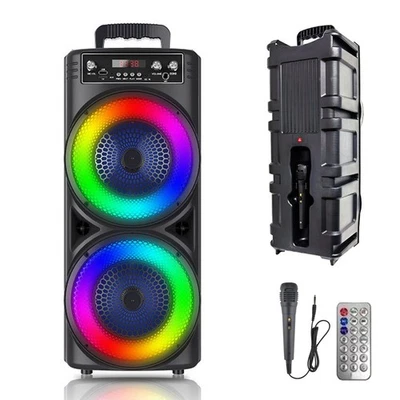 6000W Dual 8" Woofer Portable Bluetooth Party Speaker Heavy Bass Sound Mic FM - Image 1 of 4
