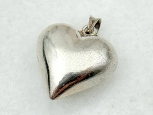 Vintage Sterling Silber Puffy Herz 1" Anhänger - Bild 1 von 3