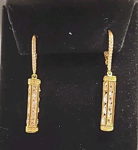 Bella Luce Yellow Gold Plated Silver Lever Back Earrings w/ Goshite & CZ BCB093Y - Picture 1 of 10