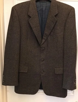 Blazer de Colección Hickey Freeman Chaqueta Marrón Pata de Gallo Lana de Cordero CACHEMIRA 42L Foto 1 de 4