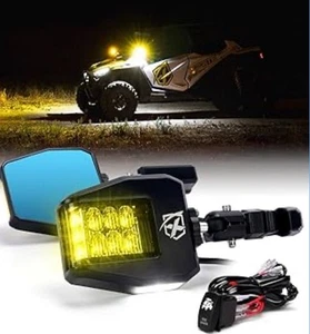 Xprite UTV Side Mirrors 2025 New Amber Light Aluminum w/Puddle Lights, Fits 1.75 - Picture 1 of 12