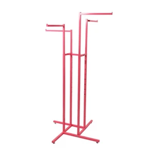 SSWBasics Hot Pink 4-Way Clothing Display Rack With Straight Arms- Durable - Picture 1 of 2