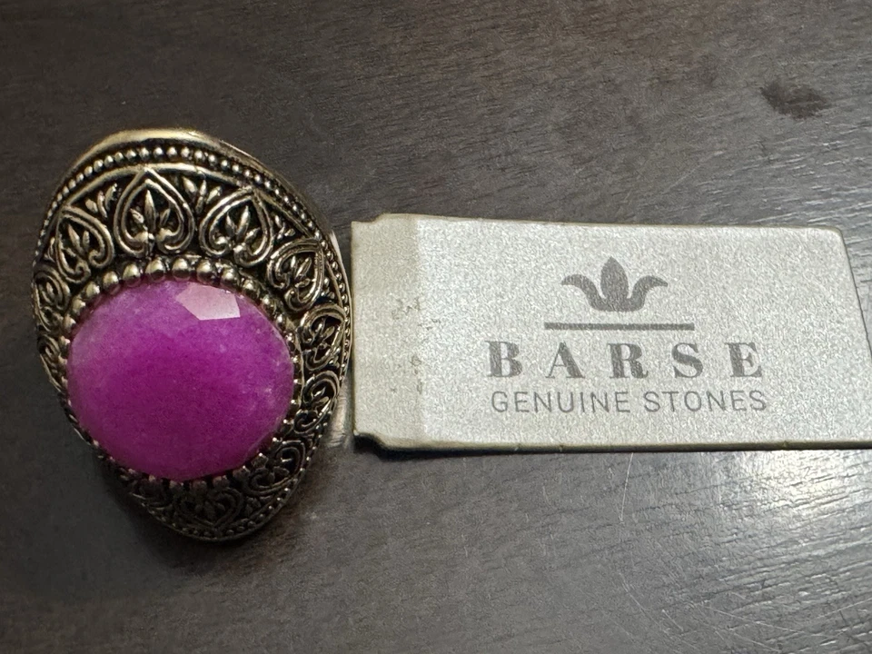 Anillo de piedra genuina Barse - Piedra preciosa de ágata rosa, acabado dorado antiguo Foto 1 de 4