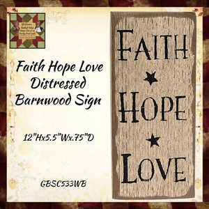 Faith Hope Love Distressed Barnwood Sign - Picture 1 of 3