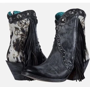 Size: 7 Corral Fringe Studded Leather Western Ankle Boot - Picture 1 of 10