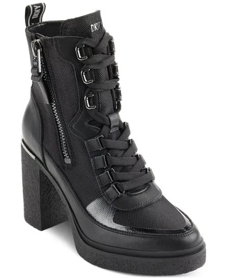 Botines DKNY Toia con cordones cremallera tacón bloque cuero negro 11M precio de venta sugerido por el fabricante $179 Foto 1 de 4