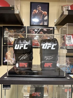 NICK DIAZ NATE DIAZ AUTOGRAPH UFC GLOVES PSA & JSA COA IN DISPLAY CASE - Image 1 of 4
