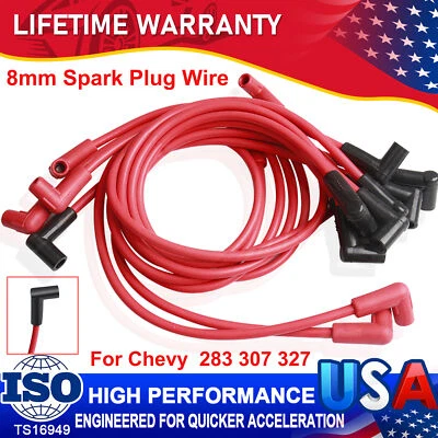 Juego de cables de bujía de 8 mm para Chevrolet Chevy GM bloque pequeño 283 305 307 327 350 Foto 1 de 4