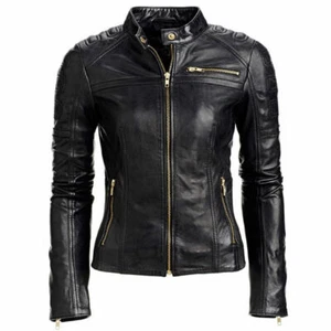 Chaqueta Para Mujer Cuero de Cordero Genuino Calce Ajustado Motociclista Diseñador Chaqueta- - Imagen 1 de 3