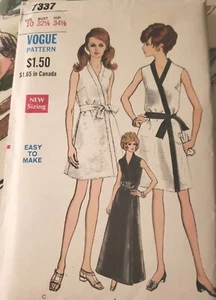 Vintage 70er Vogue Schnittmuster 7337 WICKELKLEID Maxi Mini ungeschnitten Gr. 10 COVERUP - Bild 1 von 3