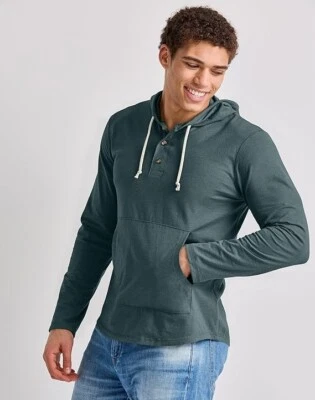 Hanes Men's Hoodie Pullover 100% Cotton Jersey Originals Henley  Cactus, Large - Image 1 of 4