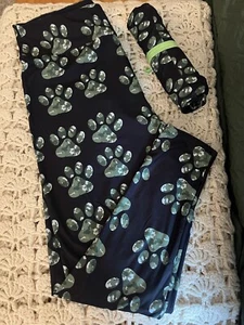 Camo Paw Print Womens High Waist Leggings Black TC 14-18 - Picture 1 of 3