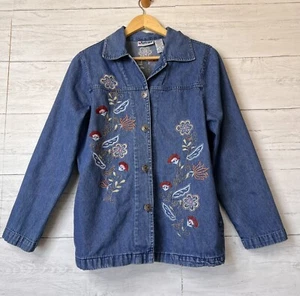 Vintage National Shacket Damen Größe 10 Blau Chambray Denim Bestickt Blumenmuster - Bild 1 von 17