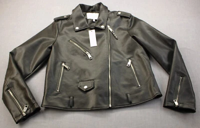 Chaqueta de motocicleta Rebecca Minkoff para mujer negra de cuero sintético suave nueva con etiquetas XL $248 Foto 1 de 3