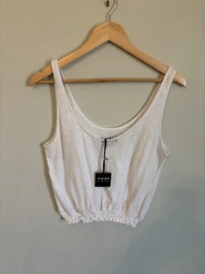 NWT Poof Women's White Scoop Neck Button-Up Knit Tank Top Size Large - Picture 1 of 3