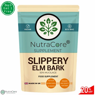 NUTRA CORE Rot-Ulme Kapseln 5500mg (50% Schleimstoffe) -100% Natur & Vegan-90Capsules